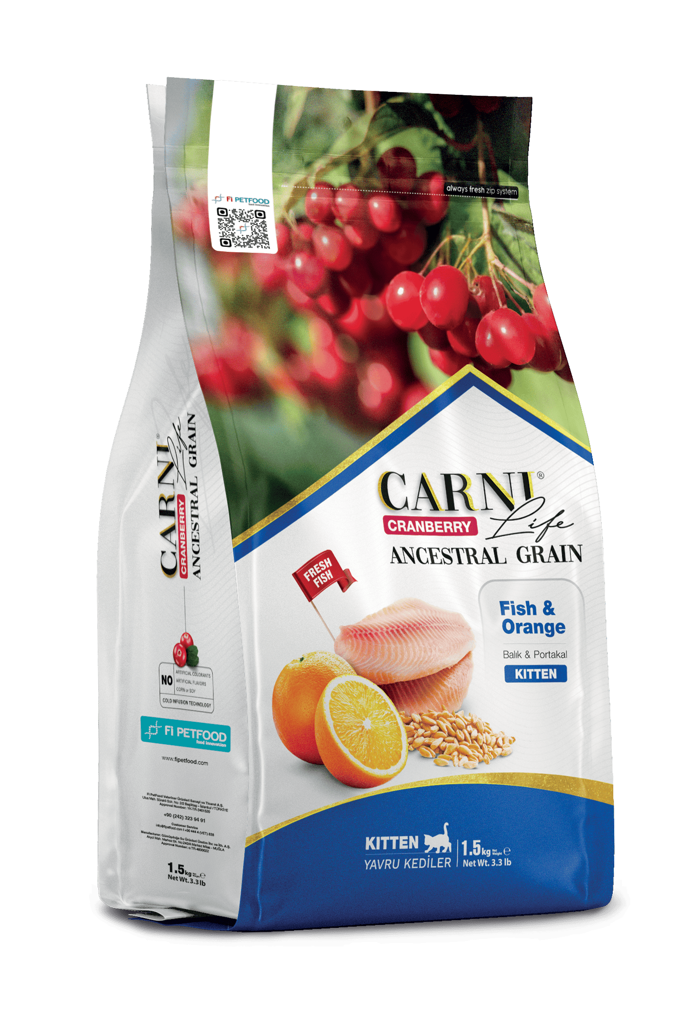 CARNI LIFE CRANBERRY ANCESTRAL GRAIN CAT FISH & ORANGE KITTEN