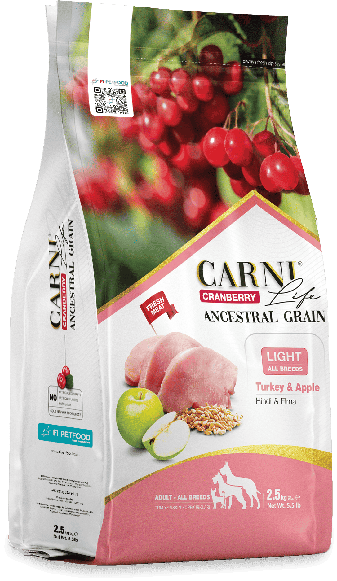 CARNI LIFE CRANBERRY ANCESTRAL GRAIN DOG TURKEY & APPLE ADULT LIGHT ALL BREEDS