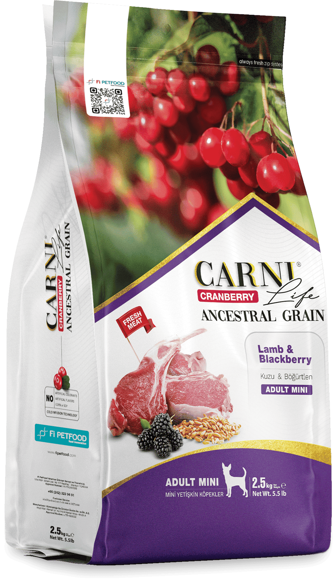 CARNI LIFE CRANBERRY ANCESTRAL GRAIN DOG LAMB & BLACKBERRY ADULT MINI