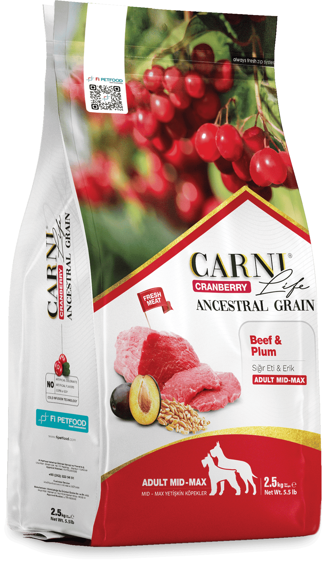 CARNI LIFE CRANBERRY ANCESTRAL GRAIN DOG BEEF & PLUM ADULT MEDIUM & MAXI