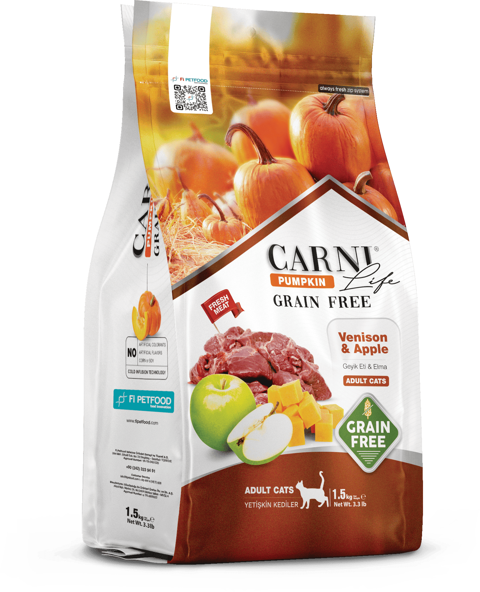 CARNI LIFE PUMPKIN TAHILSIZ KEDİ GEYİK & ELMA YETİŞKİN 