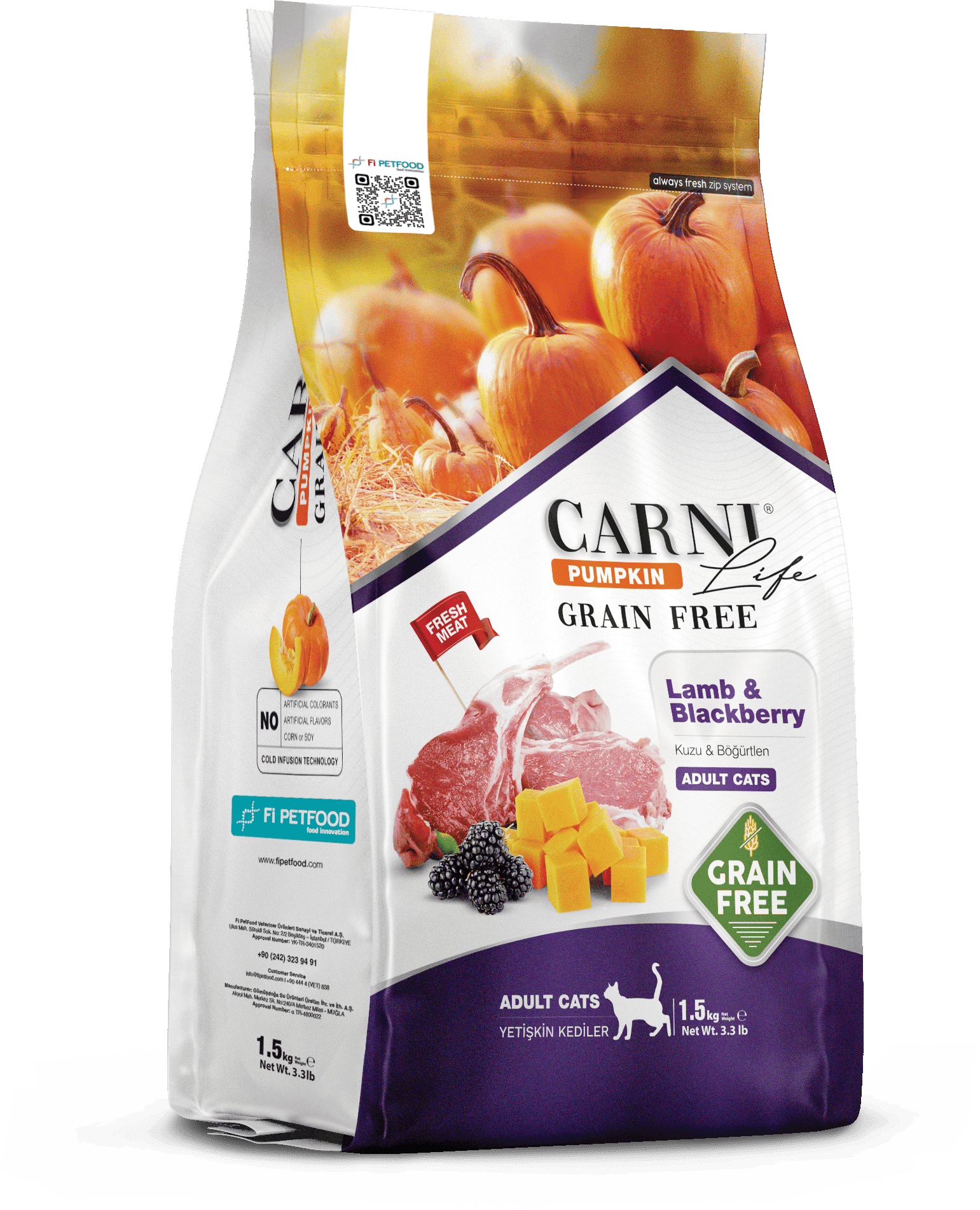 CARNI LIFE PUMPKIN TAHILSIZ KEDİ KUZU & BÖĞÜRTLEN YETİŞKİN 