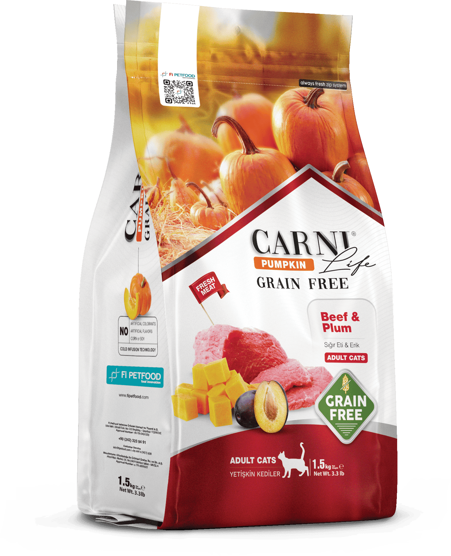 CARNI LIFE PUMPKIN TAHILSIZ KEDİ SIĞIR & ERİK YETİŞKİN 