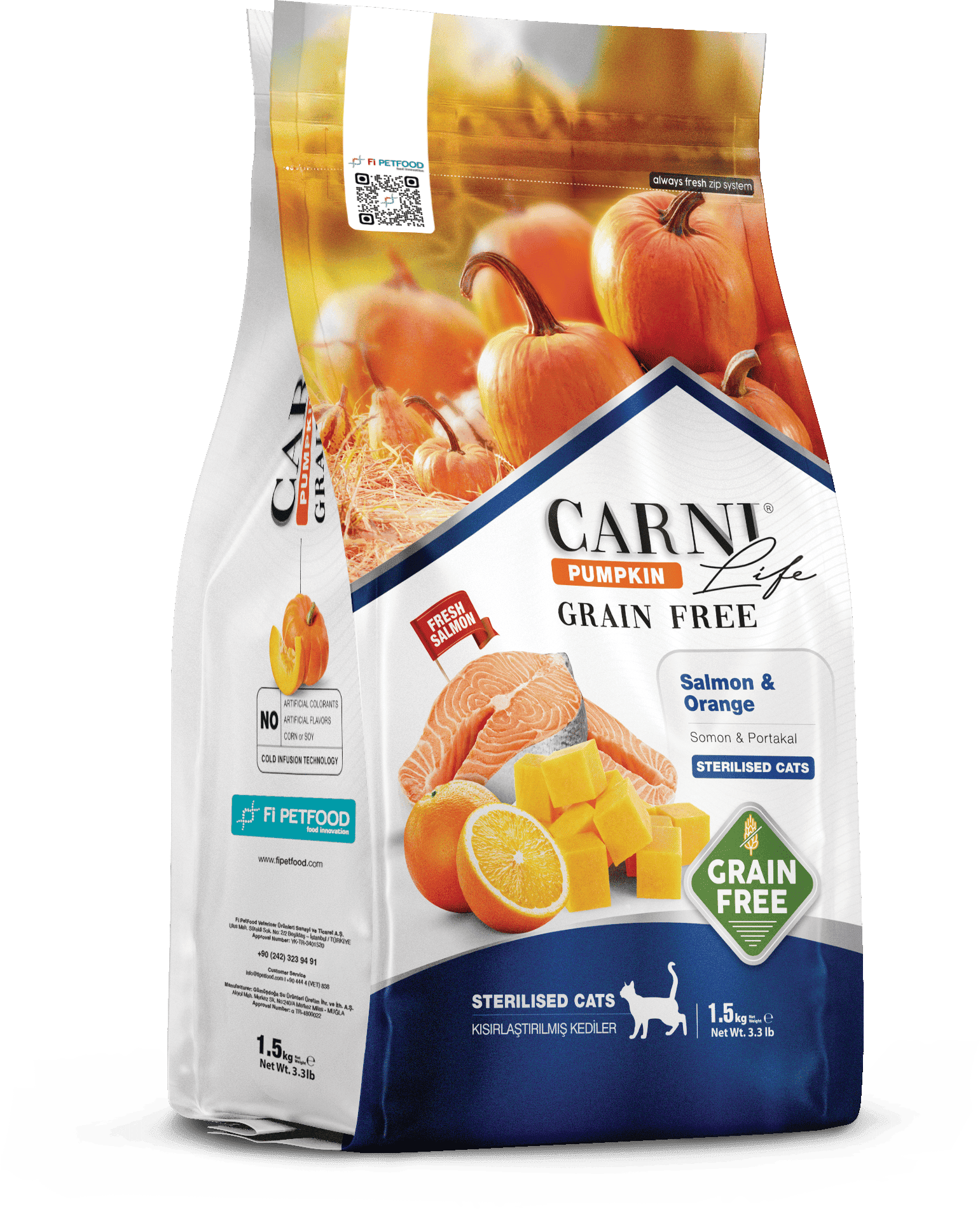 CARNI LIFE PUMPKIN TAHILSIZ KEDİ SOMON & PORTAKAL KISIRLAŞTIRILMIŞ YETİŞKİN 